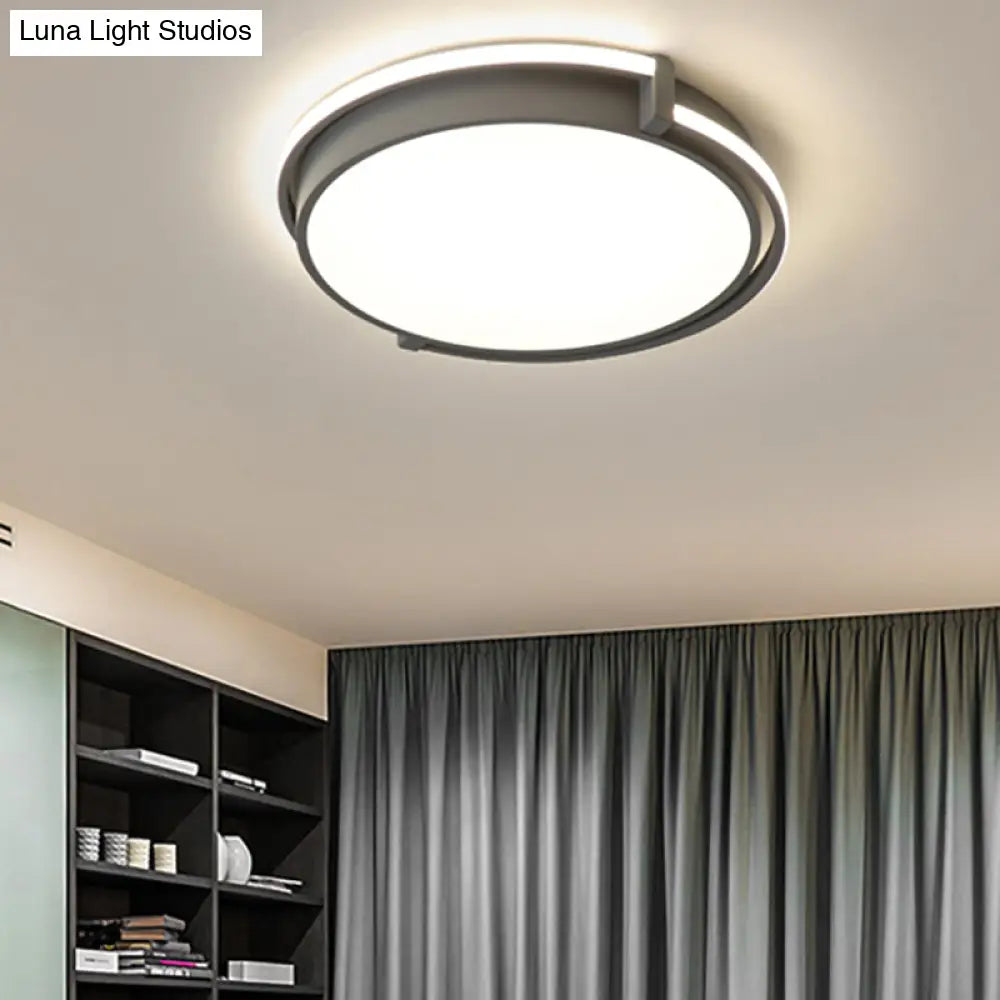 Modern Led Round Bedroom Flush Lamp In Black/Grey With Recessed Diffuser - 12/16/19.5 Wide Available