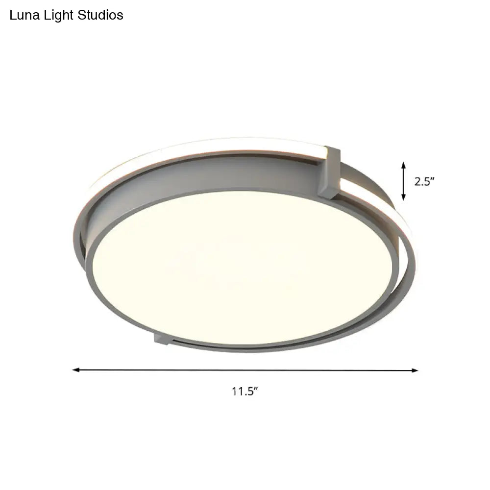 Modern Led Round Bedroom Flush Lamp In Black/Grey With Recessed Diffuser - 12’/16’/19.5’ Wide