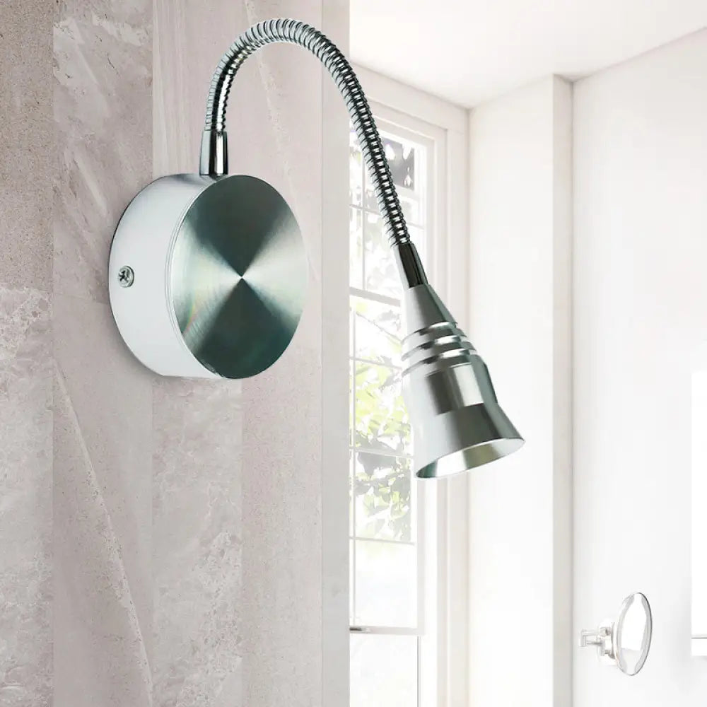 Modern Led Sconce Lamp With Chrome Metal Shade - Warm/White Lighting / White No Switch