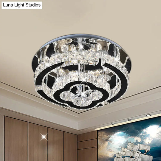 Modern Led Semi Flush Crystal Ceiling Light Fixture In Stainless Steel Frame Stainless-Steel
