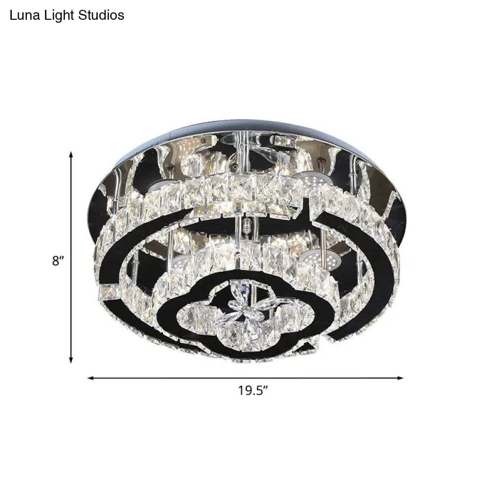 Modern Led Semi Flush Crystal Ceiling Light Fixture In Stainless Steel Frame