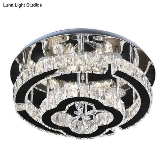 Modern Led Semi Flush Crystal Ceiling Light Fixture In Stainless Steel Frame