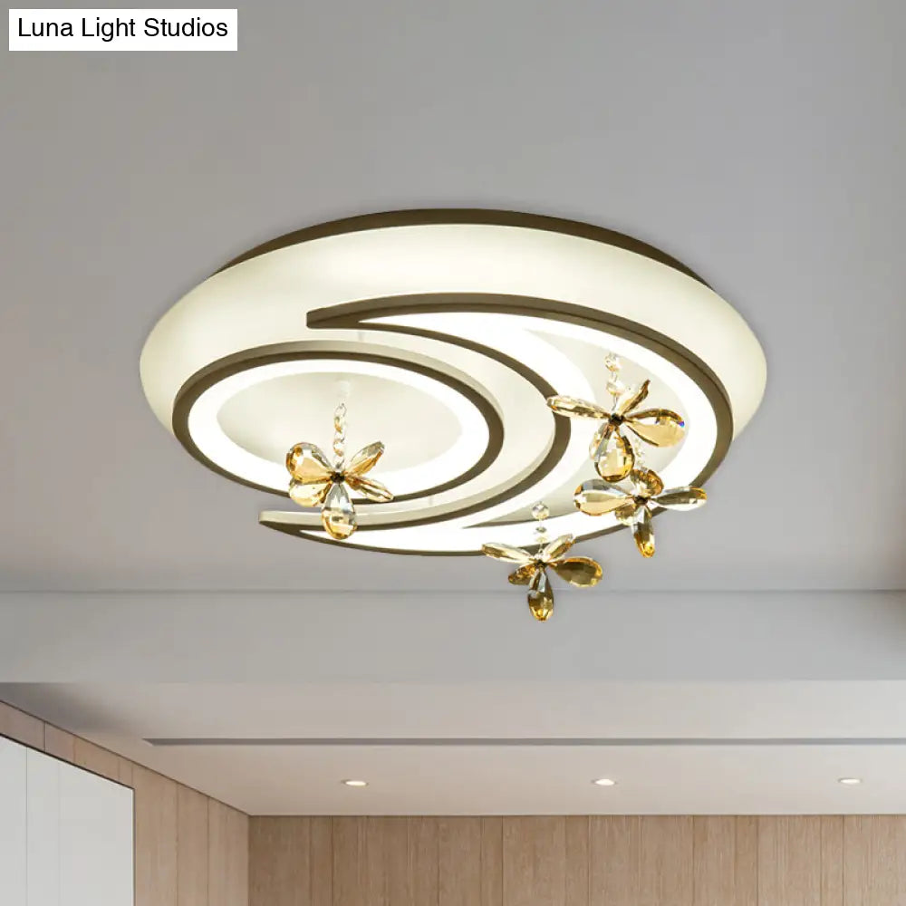 Modern Led Semi Flush Lamp With Moon And Ring Design Flower Crystal Deco For Chic Ceilings Ceiling