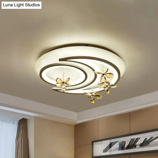 Modern Led Semi Flush Lamp With Moon And Ring Design Flower Crystal Deco For Chic Ceilings Ceiling