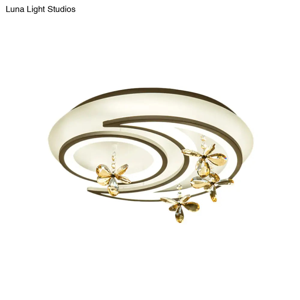 Modern Led Semi Flush Lamp With Moon And Ring Design Flower Crystal Deco For Chic Ceilings Ceiling