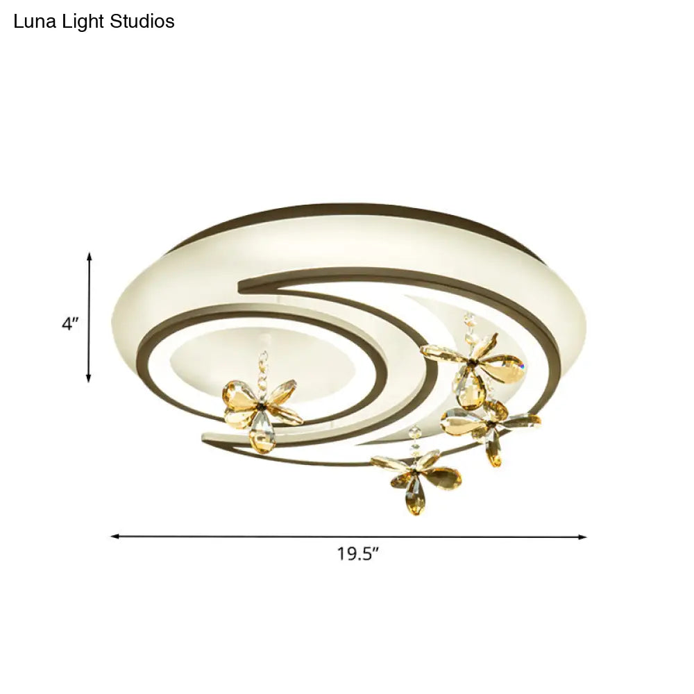 Modern Led Semi Flush Lamp With Moon And Ring Design Flower Crystal Deco For Chic Ceilings Ceiling