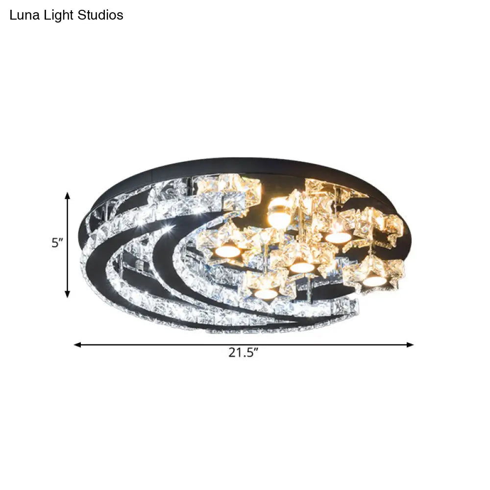 Modern Led Semi Flush Mount Ceiling Light - Chrome Finish With Crystal Crescent And Star Shades