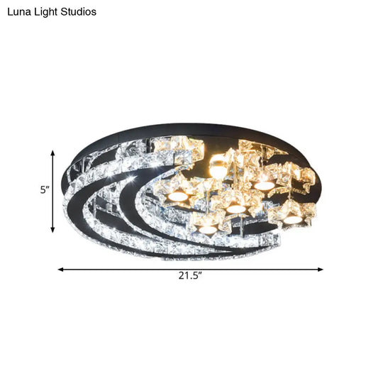 Modern Led Semi Flush Mount Ceiling Light - Chrome Finish With Crystal Crescent And Star Shades