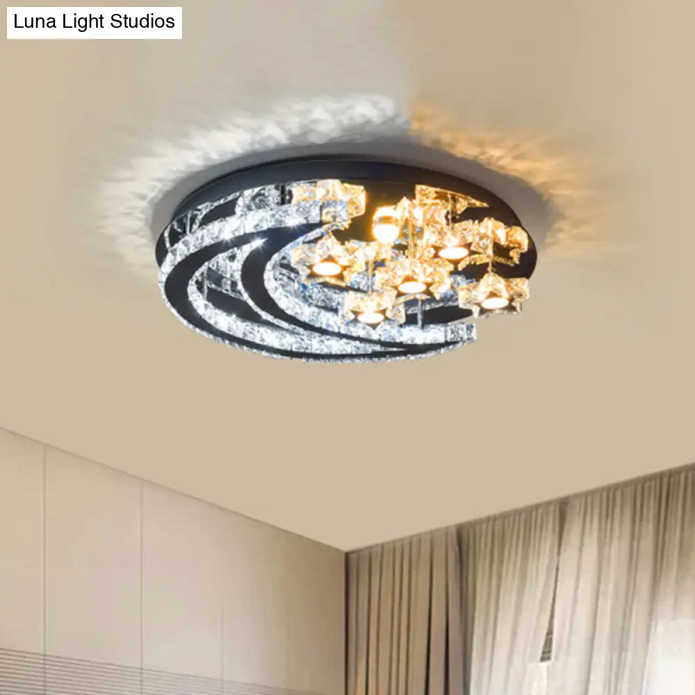 Modern Led Semi Flush Mount Ceiling Light - Chrome Finish With Crystal Crescent And Star Shades