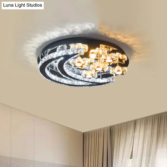 Modern Led Semi Flush Mount Ceiling Light - Chrome Finish With Crystal Crescent And Star Shades