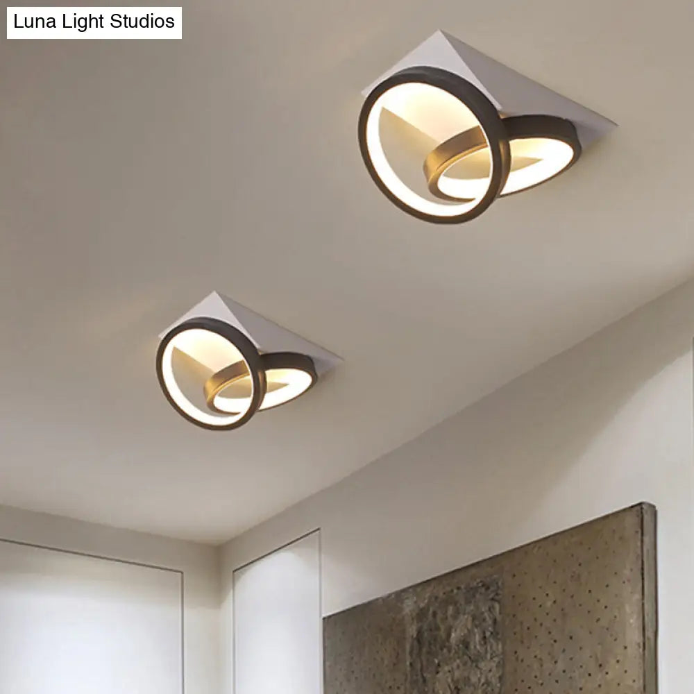 Modern Led Semi Flush Mount Ceiling Light With Metallic Rings In Warm/White Glow Black / Warm