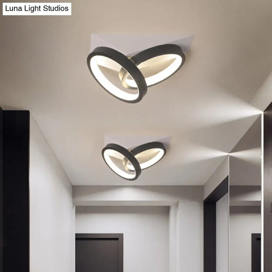 Modern Led Semi Flush Mount Ceiling Light With Metallic Rings In Warm/White Glow
