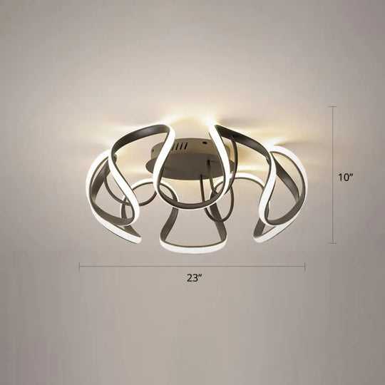 Modern Led Semi Flush Mount Ceiling Light With Seamless Curves - Ideal For Bedrooms Black / Remote