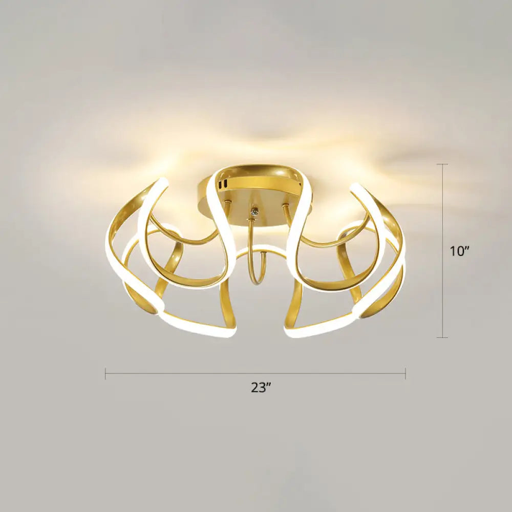 Modern Led Semi Flush Mount Ceiling Light With Seamless Curves - Ideal For Bedrooms Gold / Warm