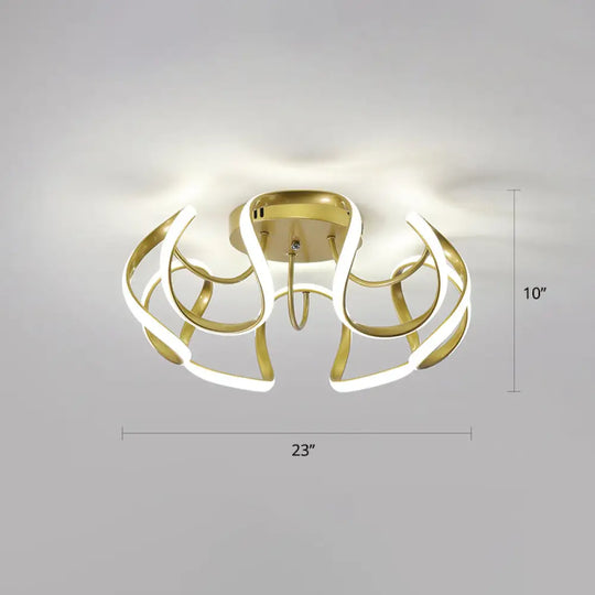 Modern Led Semi Flush Mount Ceiling Light With Seamless Curves - Ideal For Bedrooms Gold / White