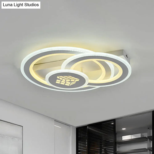 Modern Led Semi-Mount Ceiling Lamp For Bedroom - White Acrylic 3 Circular Lights