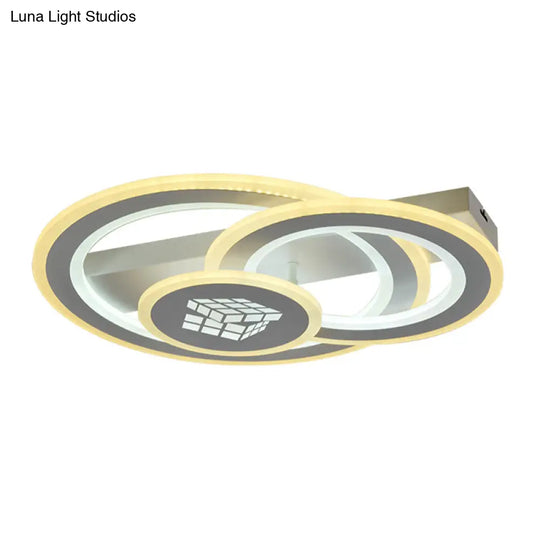 Modern Led Semi - Mount Ceiling Lamp For Bedroom - White Acrylic 3 Circular Lights
