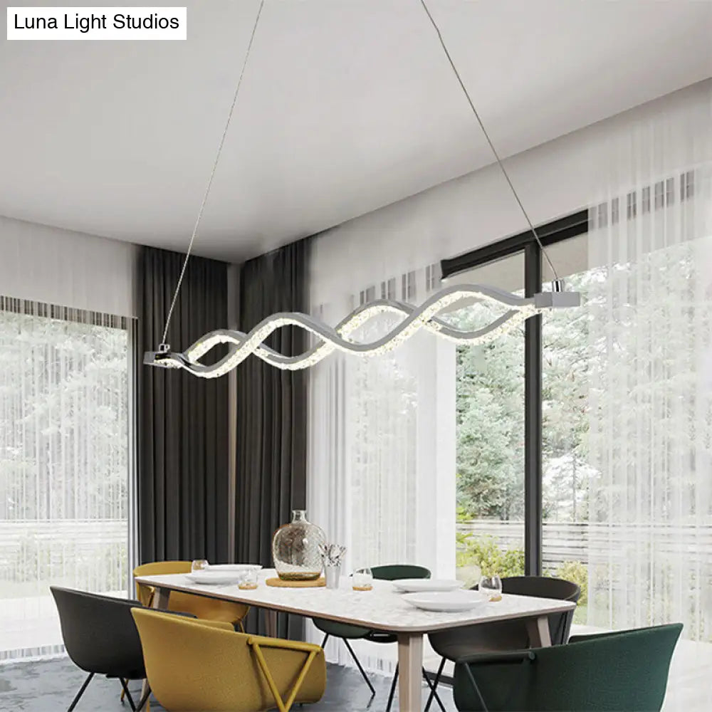 Modern Led Crystal Twist Pendant Chandelier - Silver Suspended Lighting Fixture For Dining Room