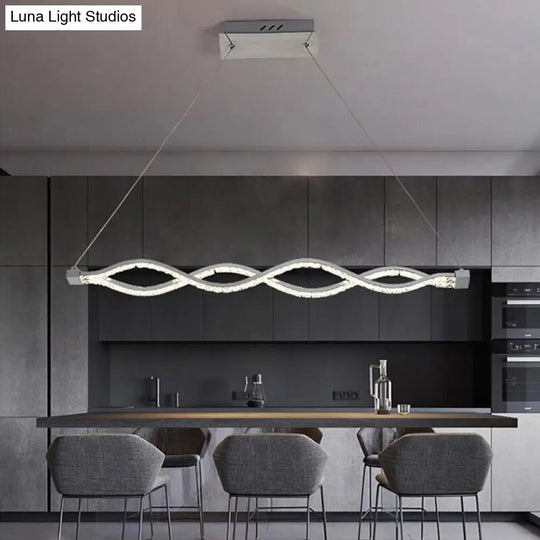 Modern Led Crystal Twist Pendant Chandelier - Silver Suspended Lighting Fixture For Dining Room