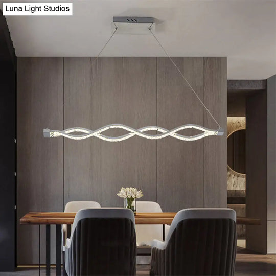 Modern Led Crystal Twist Pendant Chandelier - Silver Suspended Lighting Fixture For Dining Room