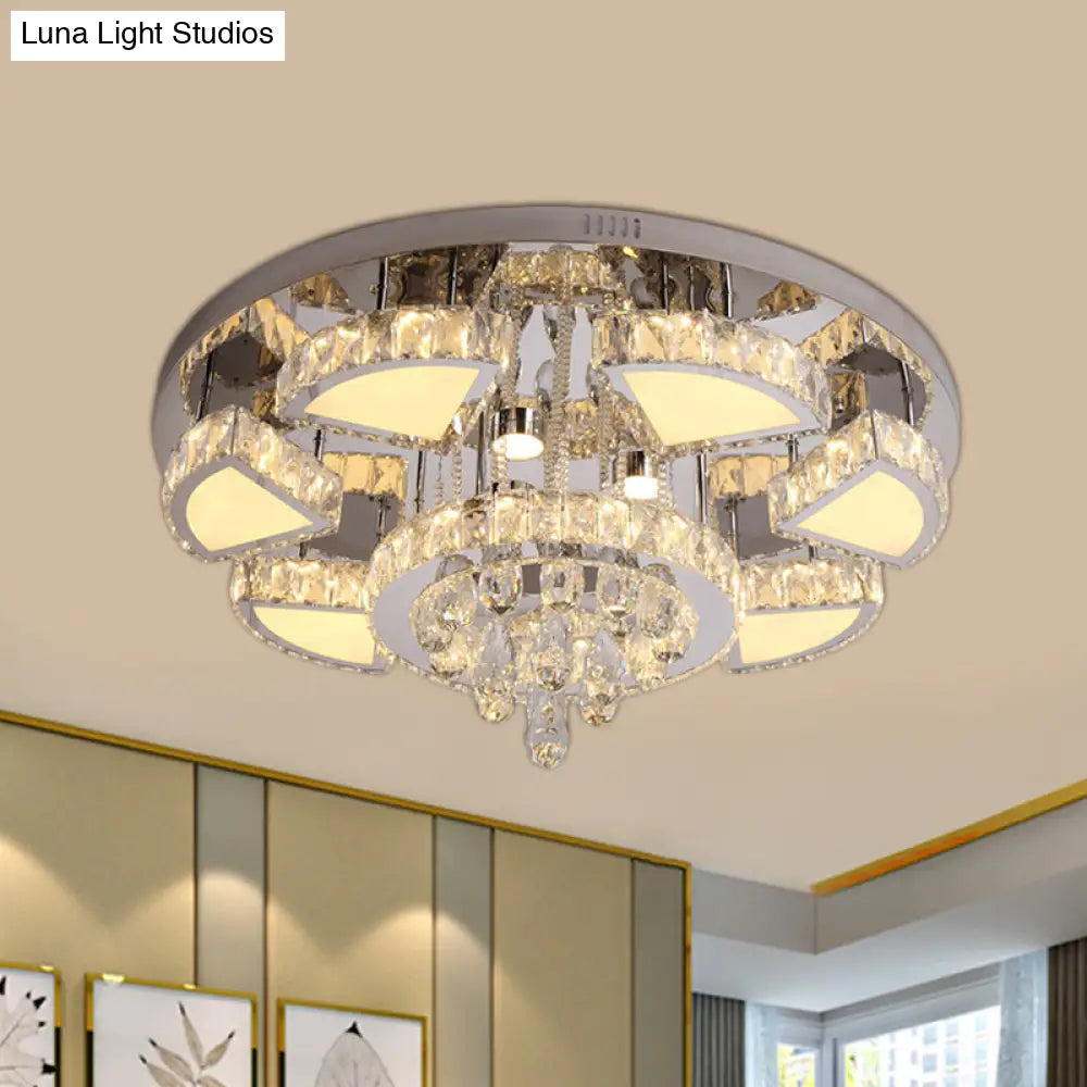 Modern Led Spotlight With Waterfall Crystal Shade For Bedroom Ceiling In Chrome 24’/31.5’ W