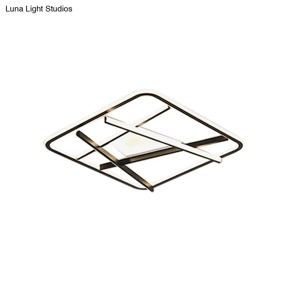 Modern Led Square And Line Flush Mount Ceiling Lamp In White/Warm Light For Bedroom