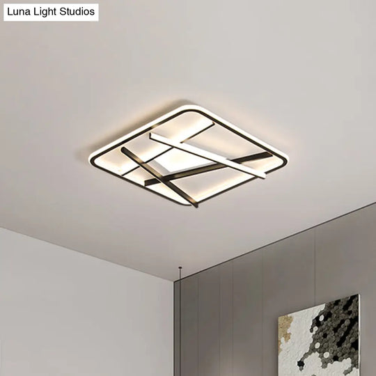 Modern Led Square And Line Flush Mount Ceiling Lamp In White/Warm Light For Bedroom Black / Warm