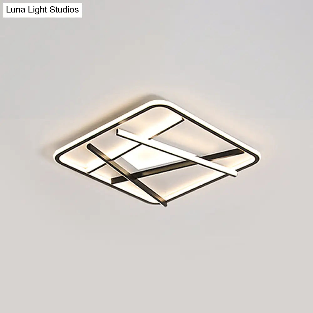 Modern Led Square And Line Flush Mount Ceiling Lamp In White/Warm Light For Bedroom