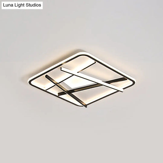 Modern Led Square And Line Flush Mount Ceiling Lamp In White/Warm Light For Bedroom