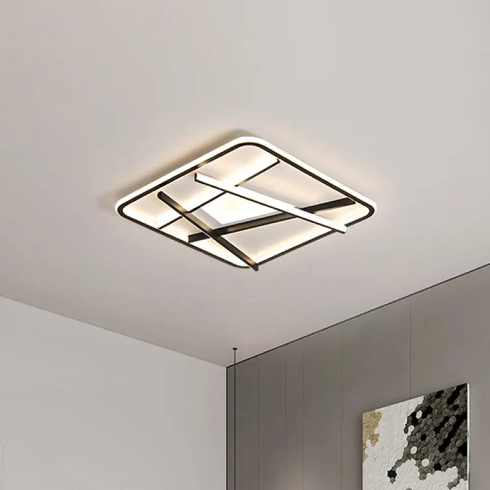 Modern Led Square And Line Flush Mount Ceiling Lamp In White/Warm Light For Bedroom Black / Warm