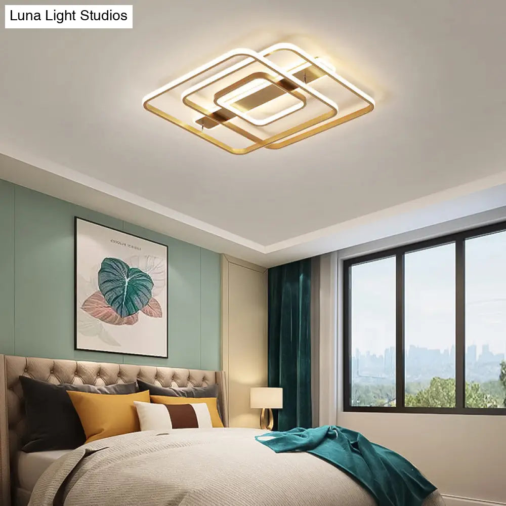 Modern Led Square Ceiling Light In Warm/White For Bedroom - Gold Finish