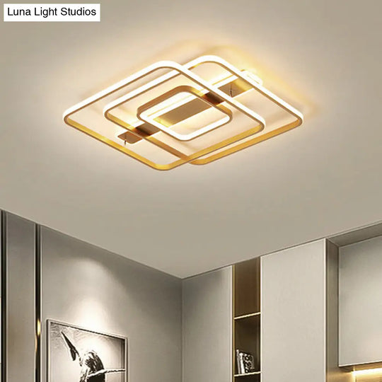 Modern Led Square Ceiling Light In Warm/White For Bedroom - Gold Finish / Warm