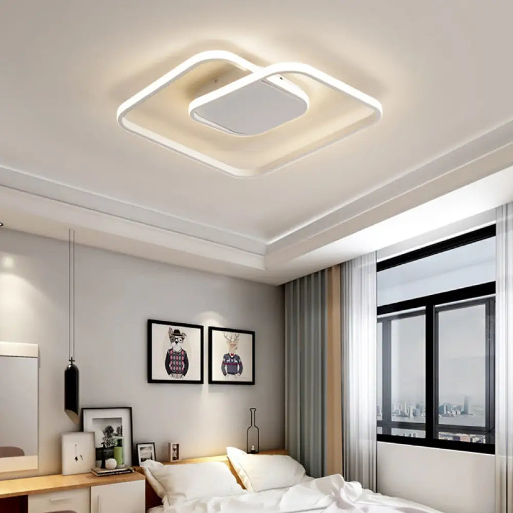 Modern Led Square Flush Ceiling Light In White/Black/Gold For Bedroom Acrylic Design Warm/White