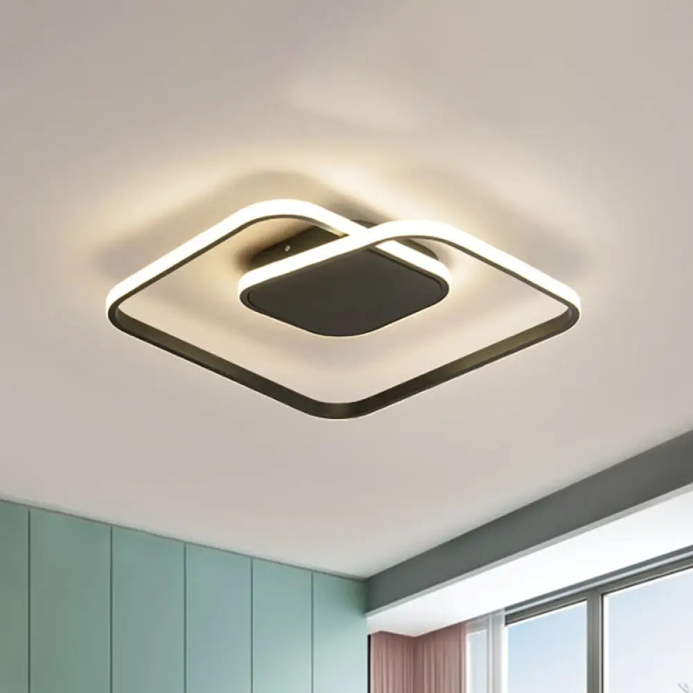 Modern Led Square Flush Ceiling Light In White/Black/Gold For Bedroom Acrylic Design Warm/White