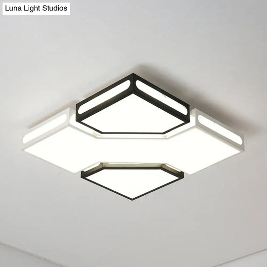 Modern Led Square Flush Lamp With Acrylic Ceiling Light Fixture - Black And White Design White/3