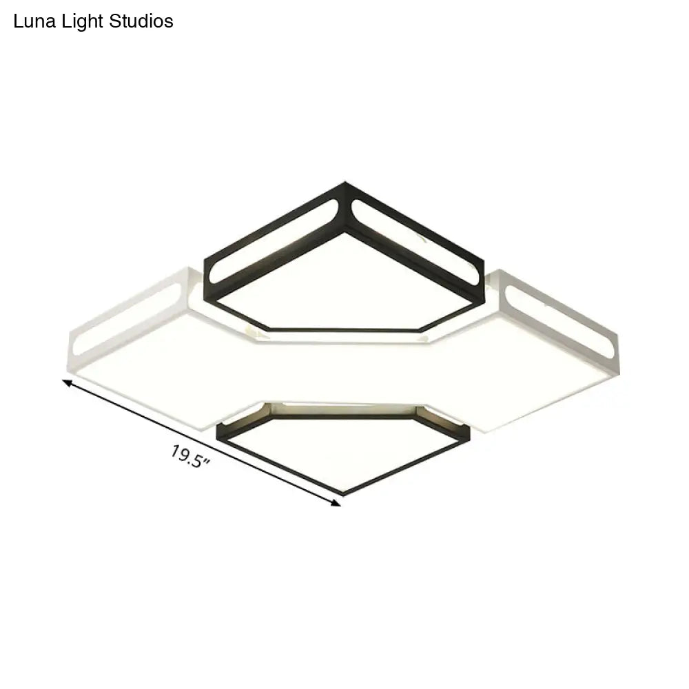 Modern Led Square Flush Lamp With Acrylic Ceiling Light Fixture - Black And White Design White/3