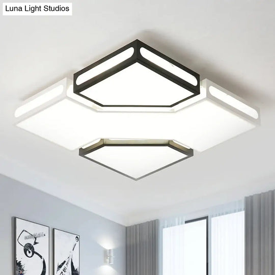 Modern Led Square Flush Lamp With Acrylic Ceiling Light Fixture - Black And White Design White/3