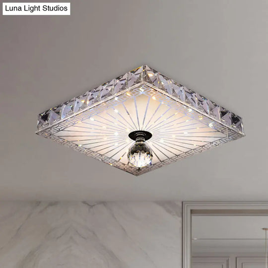 Modern Led Square Flush Mount Lamp - Elegant Crystal Light Fixture For Corridor In Warm/White