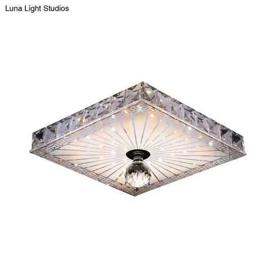 Modern Led Square Flush Mount Lamp - Elegant Crystal Light Fixture For Corridor In Warm/White