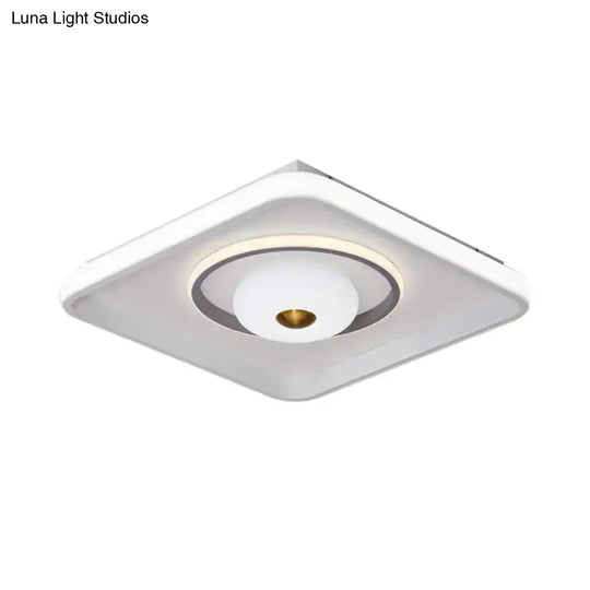 Modern Led Square/Rectangle Flush Mount Ceiling Lamp With Acrylic White Finish And Donut Design