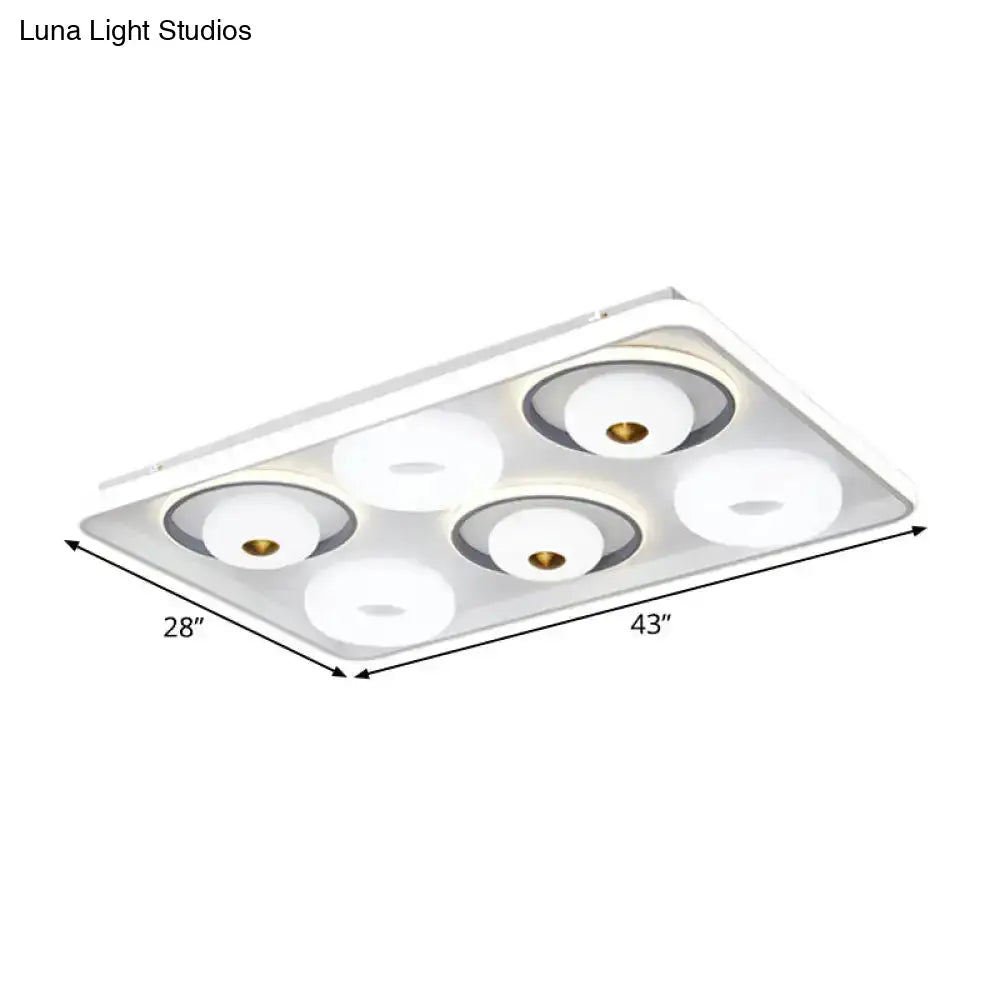 Modern Led Square/Rectangle Flush Mount Ceiling Lamp With Acrylic White Finish And Donut Design