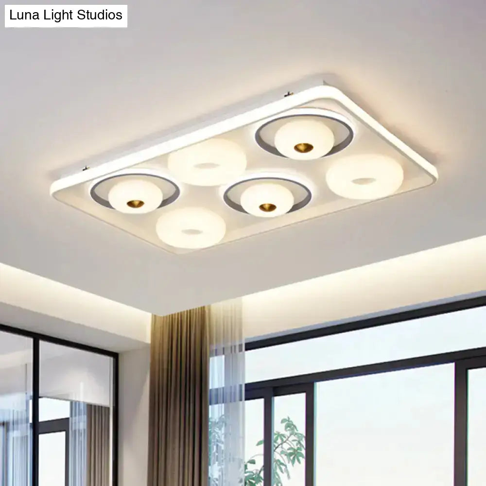 Modern Led Square/Rectangle Flush Mount Ceiling Lamp With Acrylic White Finish And Donut Design