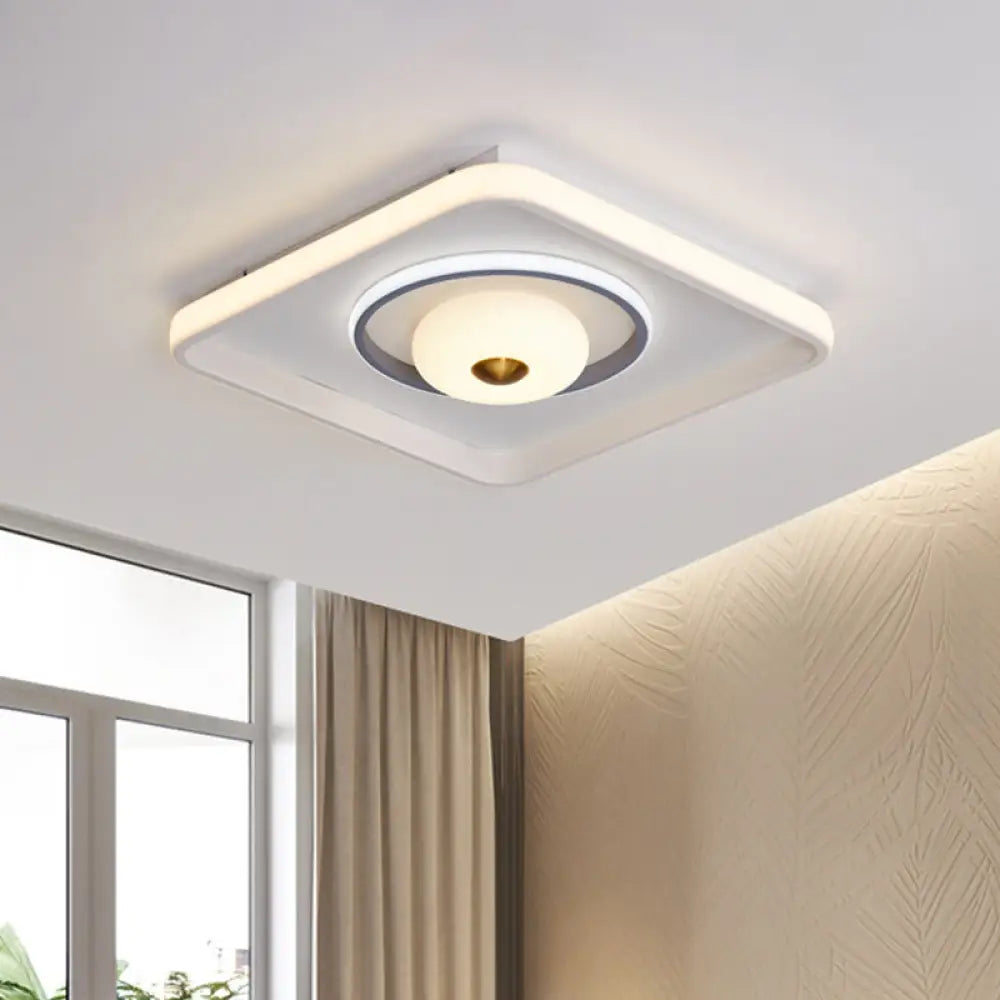 Modern Led Square/Rectangle Flush Mount Ceiling Lamp With Acrylic White Finish And Donut Design /