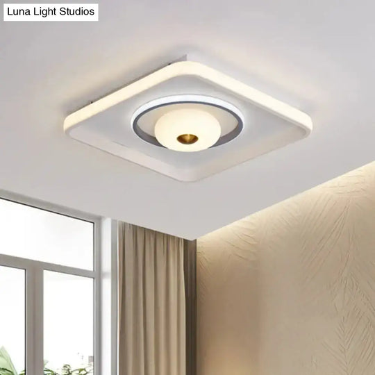 Modern Led Square/Rectangle Flush Mount Ceiling Lamp With Acrylic White Finish And Donut Design