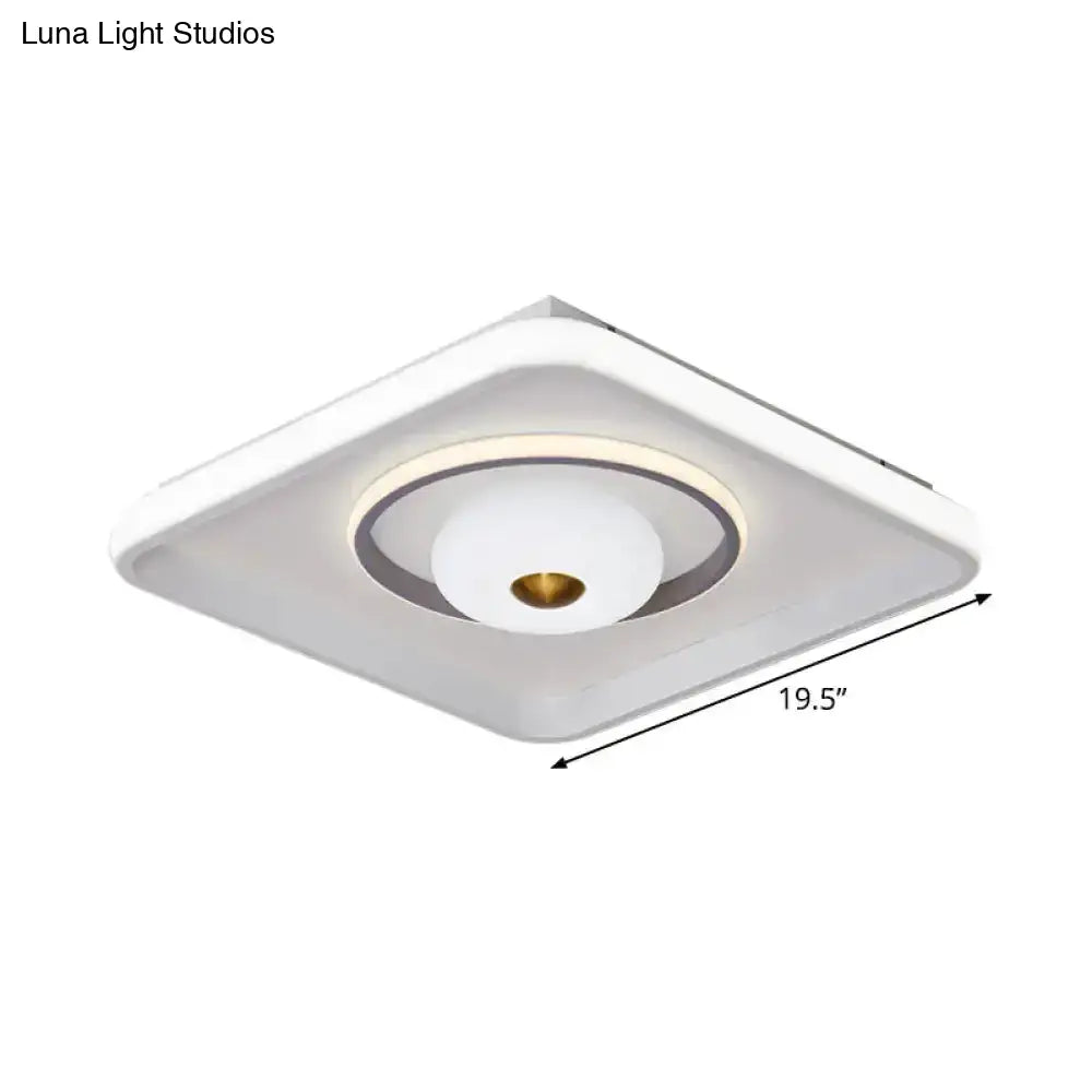 Modern Led Square/Rectangle Flush Mount Ceiling Lamp With Acrylic White Finish And Donut Design