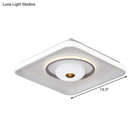 Modern Led Square/Rectangle Flush Mount Ceiling Lamp With Acrylic White Finish And Donut Design