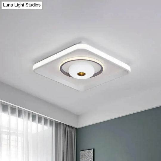 Modern Led Square/Rectangle Flush Mount Ceiling Lamp With Acrylic White Finish And Donut Design