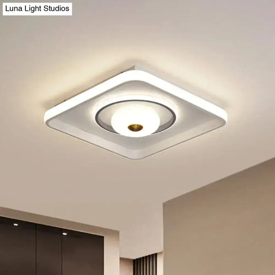 Modern Led Square/Rectangle Flush Mount Ceiling Lamp With Acrylic White Finish And Donut Design