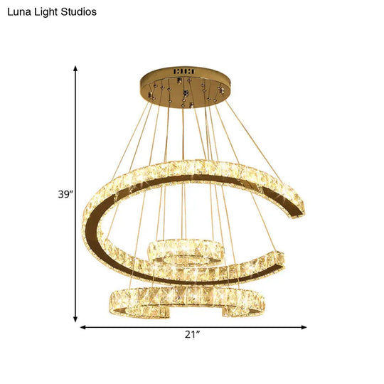 Modern Led C-Shaped Chandelier With Stainless-Steel Frame And Clear Crystals 21/23.5 Wide