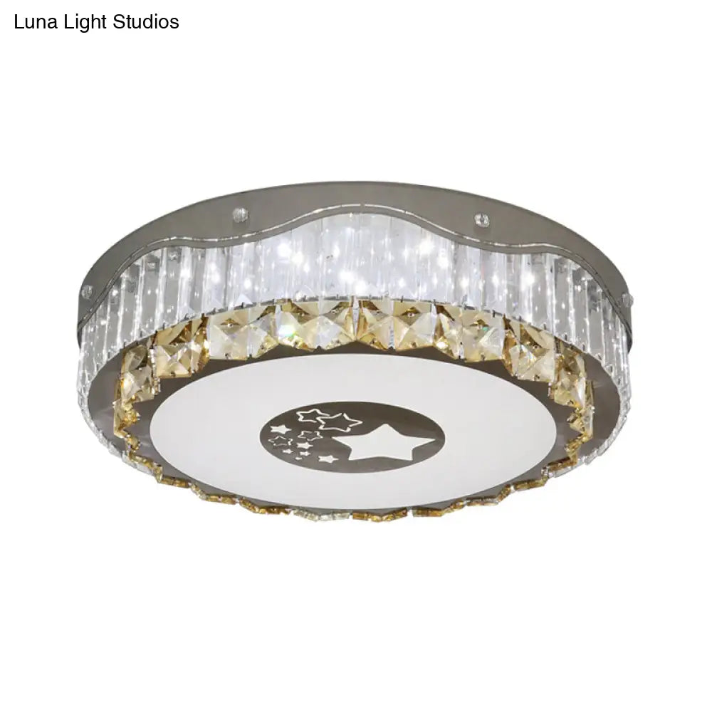 Modern Led Stainless - Steel Flush Mount Ceiling Light With Clear Crystal Blocks - Bedroom Ready